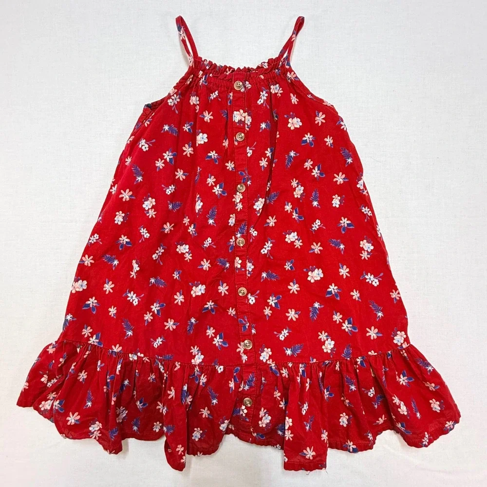 Old Navy Girls Red Floral Button Front Ruffle Hem Sundress Size 4T